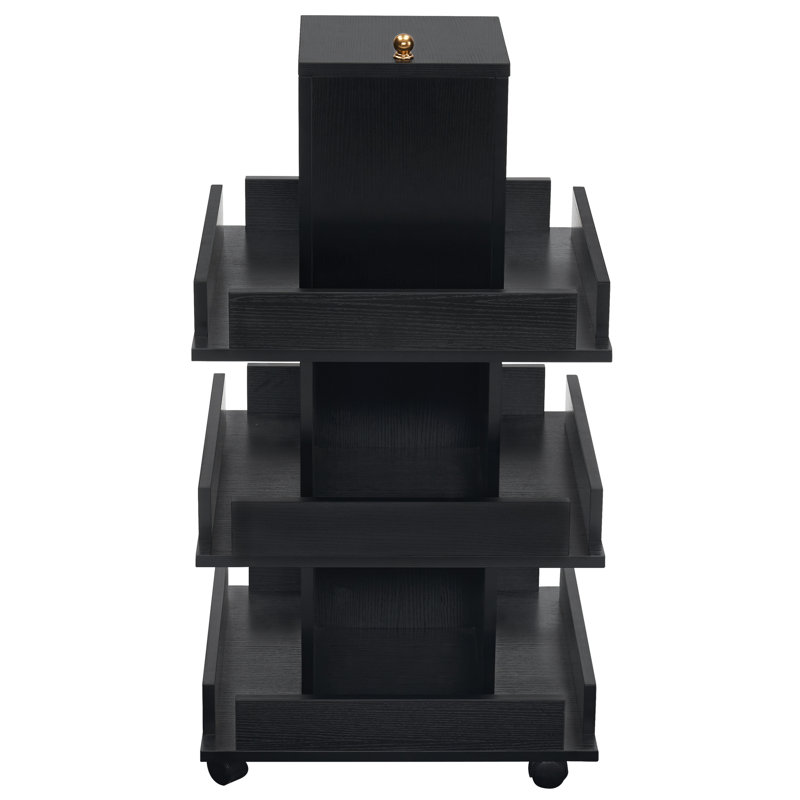 Utility Cart with Shelf and Universal Wheels, 3-Tier Tool Storage Trolley, Black