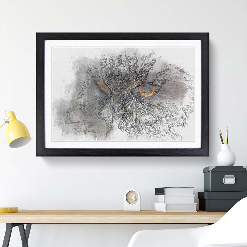 A Great Horned Owl in Abstract - Picture Frame Graphic Art Print, Black Framed, 48cm H x 65cm W x 2cm D