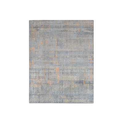 Tapis noué à la main 8 pi x 10 pi bleu ciel en soie avec design DC26EE4683AE4A28A29584685692BEFE