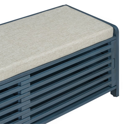 Banc à chaussures avec rangement et coussin, banc de rangement à volets vieillis avec charme rétro pour le salon, vestibule (bleu marine)