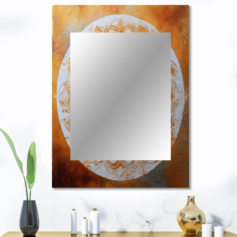 White And Gold Mandala IV - Boho Mandala Unique Wall Mirror, Traditional Mirror, Printed Metal Art, 40" x 30"