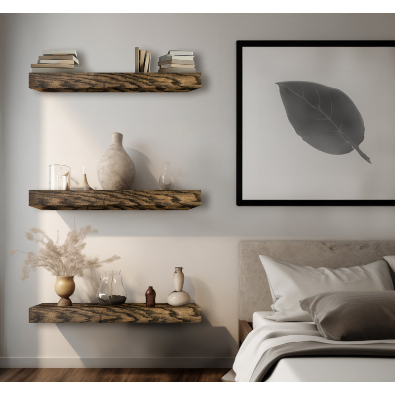 3 tablettes flottantes en chêne, H 4 po x l 32 po x P 8 po