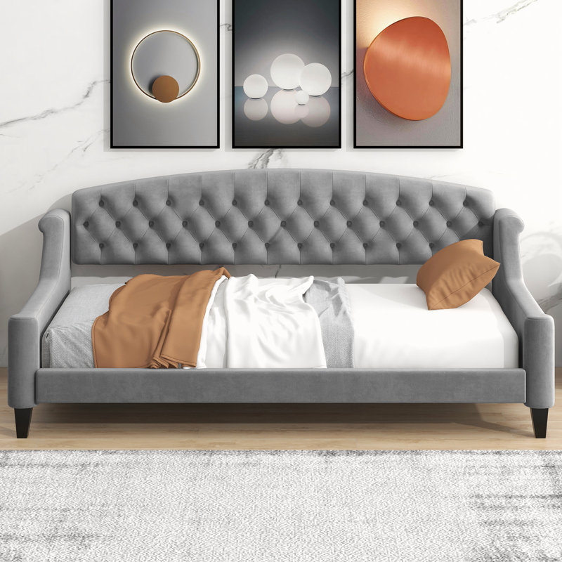Modern Luxury Tufted Button Daybed,Twin,Gray, Gray, Twin