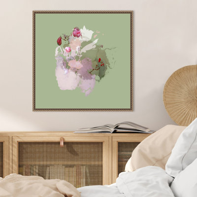 «Flowering Heart Pale Olive» par Miriam Stayte, reproduction d'art sur toile encadrée