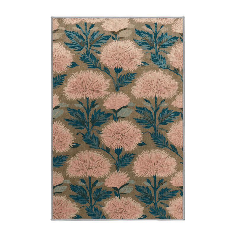 Tapis botanique brun lavable à la machine, Rectangle 5 pi x 8 pi