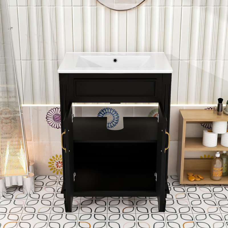 Meuble-lavabo moderne avec lavabo - panneau de fibres à densité moyenne durable et structure en bois, Noir