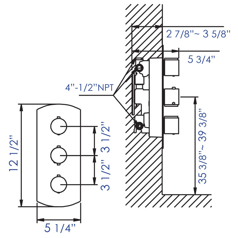 Round 2 Way Thermostatic Shower Mixer, Brushed Nickel