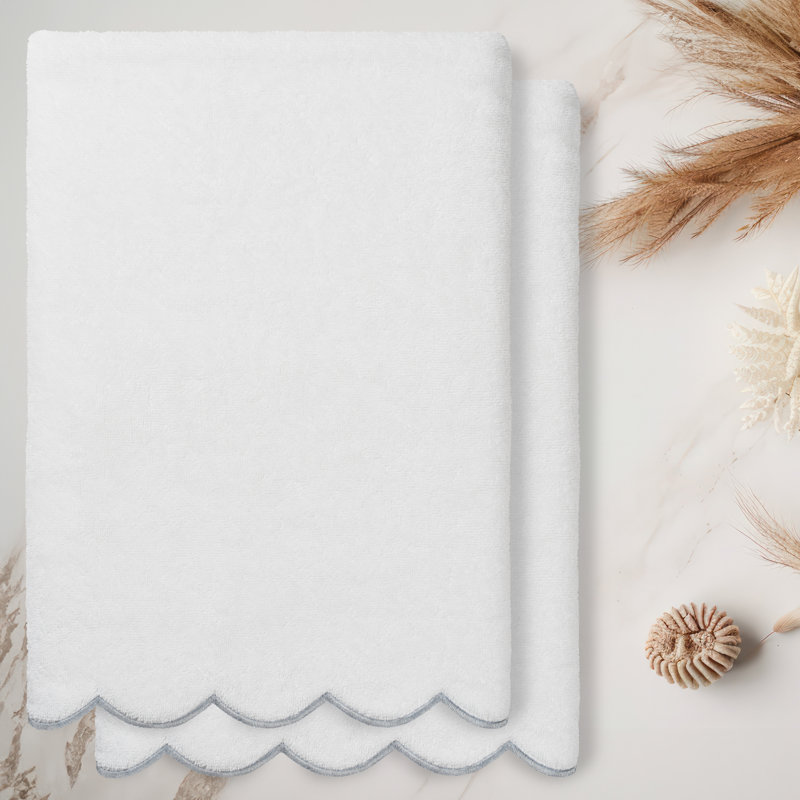  Ensemble de serviettes 100% coton turque ADORNIA, Blanc / Gris, Serviette de bain - paquet de 2