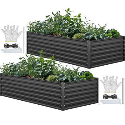 6X3x2ft Large Galvanized Raised Garden Bed Kit With Gloves,Black