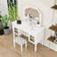 Bureau de coiffeuse avec miroir ajustable, 5 tiroirs, armoires et tabouret rembourré