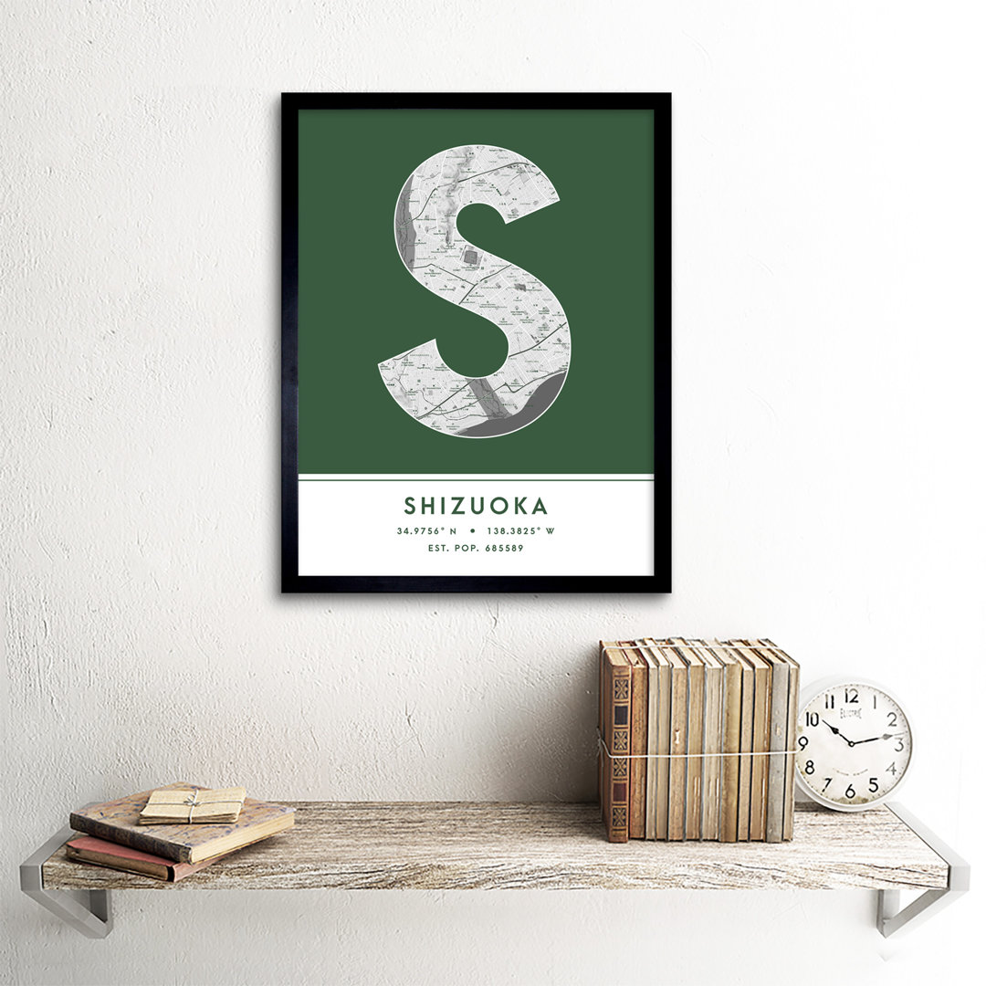 Shizuoka City Map Shizuoka Green by Wee Blue Coo - Single Picture Frame Typography