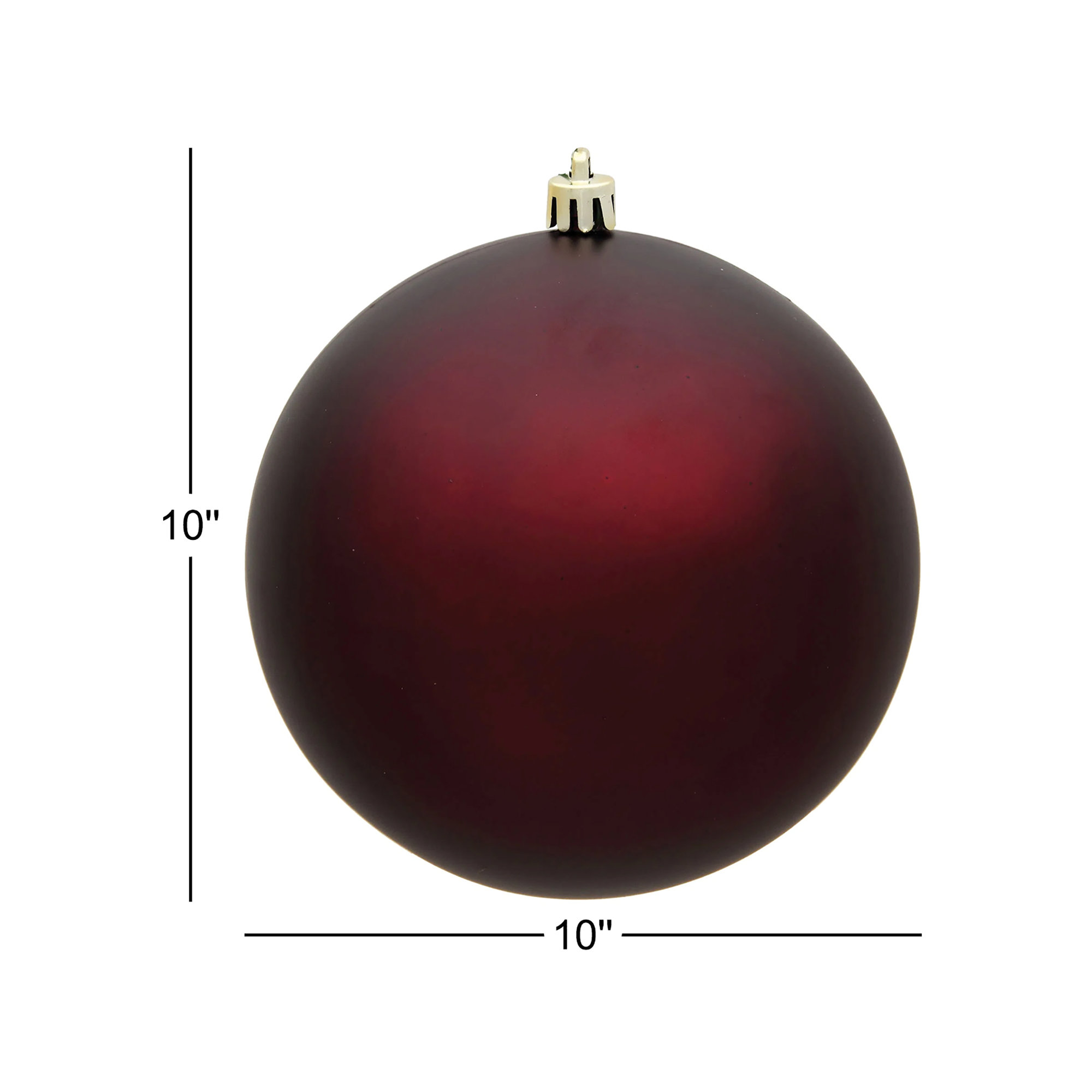 Holiday Solid Ball Ornament, Matte Burgundy, 10" H x 10" W x 10" D