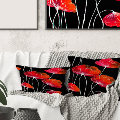 Abstract Red Flower Detail On Black II Abstract Pillow
