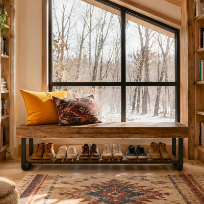 Upholstered Engineered Wood Bench with Shelves