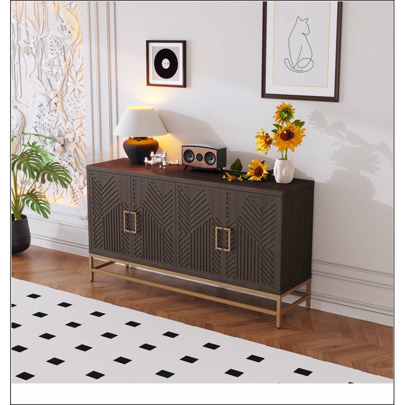 Buffet de style rétro avec tablettes réglables, poignées et pieds en métal pour un rangement polyvalent et un design élégant, espresso