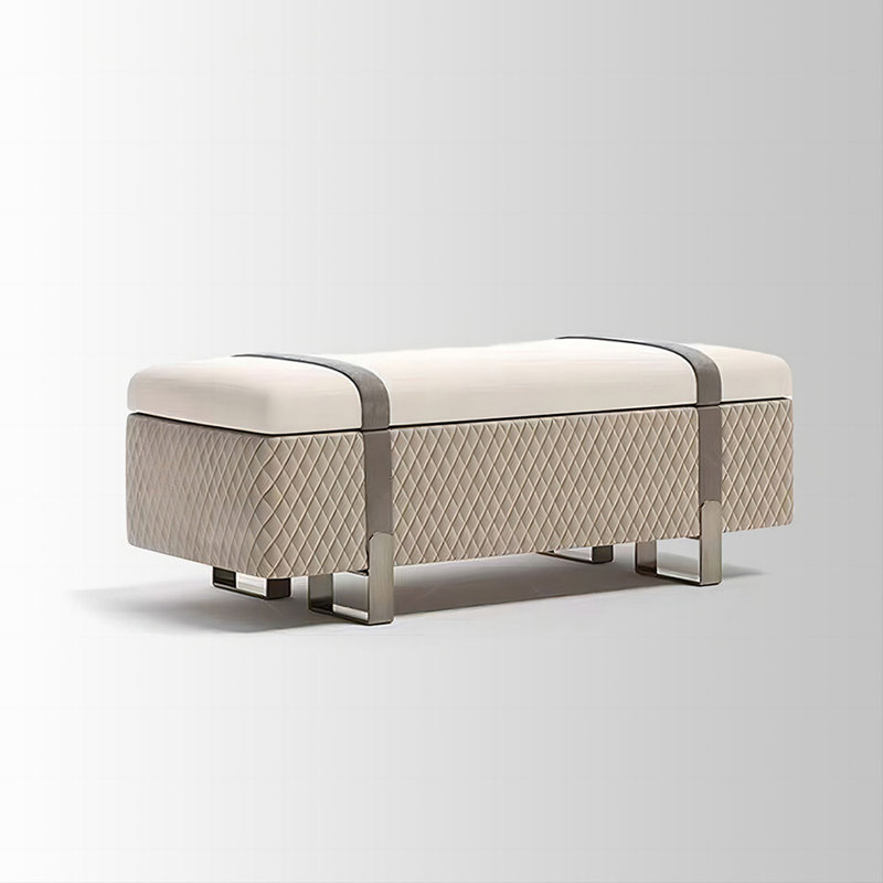 Banc de rangement en cuir beige pour chambre avec banc d'entrée, H 16,14 po x l 47,24 po x P 17,32 po