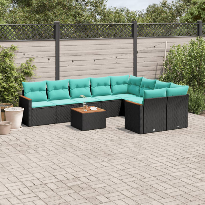  Ensemble de canapé de patio 10 pièces avec coussins en rotin de polyester noir