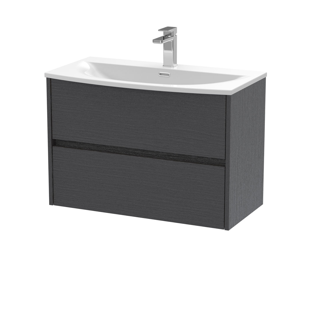 B&Q - Havana Wall Hung 2 Drawer Vanity Basin Unit & Curved Ceramic BasinModern Sink Vanity Unit In Graphite Grey With White - Image 2
