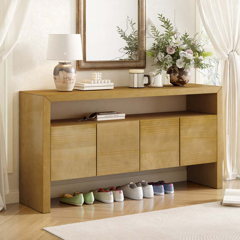 Console de rangement en bois 60 po avec 4 portes, Naturel