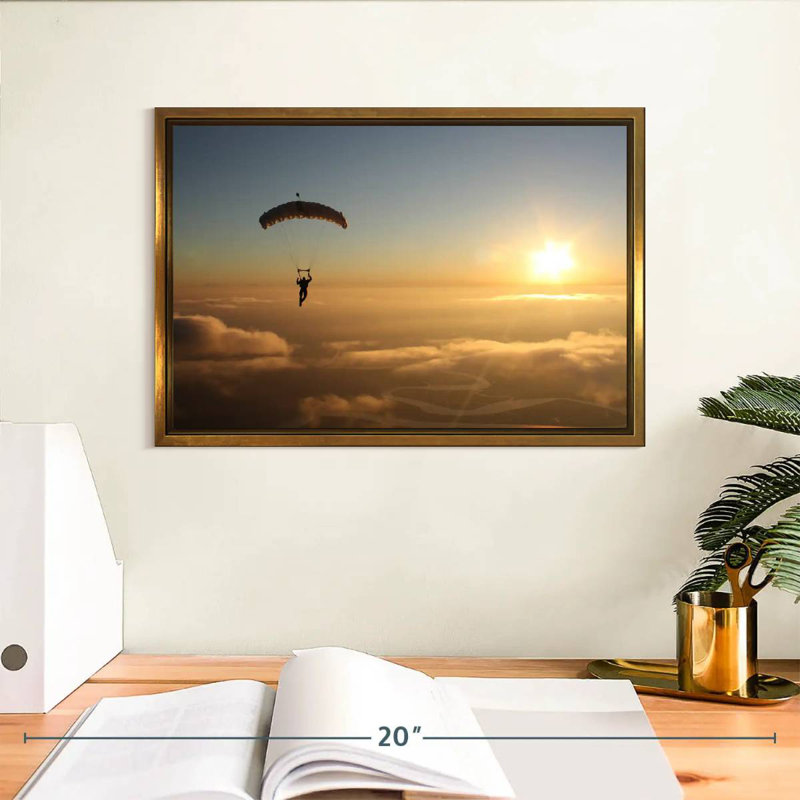 Skydiving Sunset, 13" X 9", Floating Frame Gold