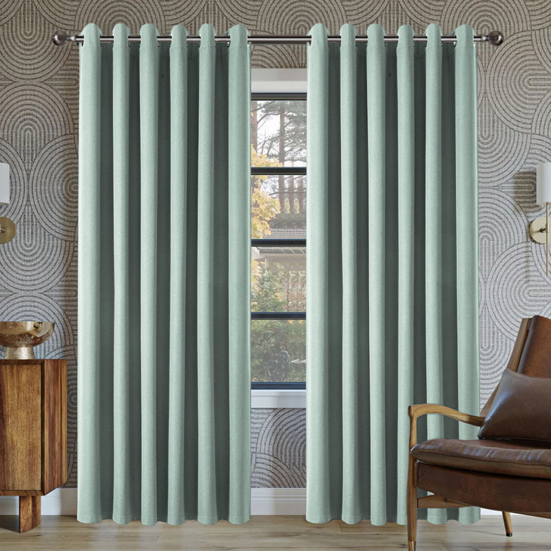 100% Linen Blackout Eyelet Curtain Panels - Premium Thermal, Total Blackout Window Drapes, Sage Green