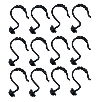 Ensemble de 12 pièces - Anneaux à crochets de rideau de douche noir mat