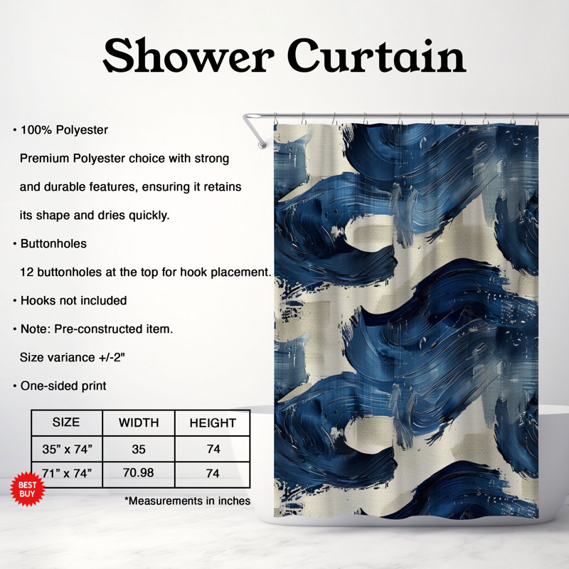 Rideau de douche Blue Stripes - Premium, H 74 po x l 71 po