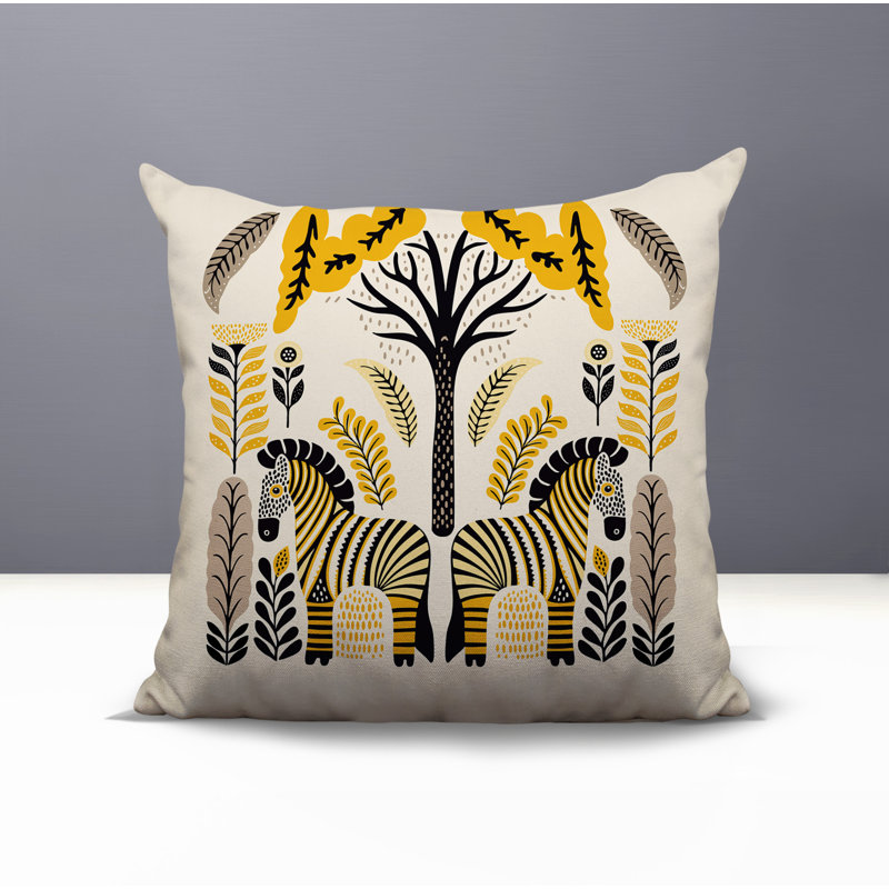 Oreiller carré réversible intérieur / extérieur Zuby Zebra, Jaune, Carré 19 po