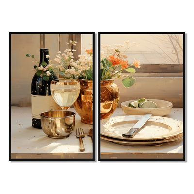 Beige Wine Essence Kitchen Cutlery I - Kitchen Large Canvas Wall Art 2-Pieces