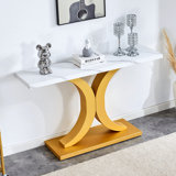 Modern Minimalist Foyer Table With White Tabletop, Gold Bracket & Bottom Plate, Enhancing Home's Beauty And Artistic Atmosphere, Ideal For Foyer Decoration, Stylish & Functional Entryway Furniture