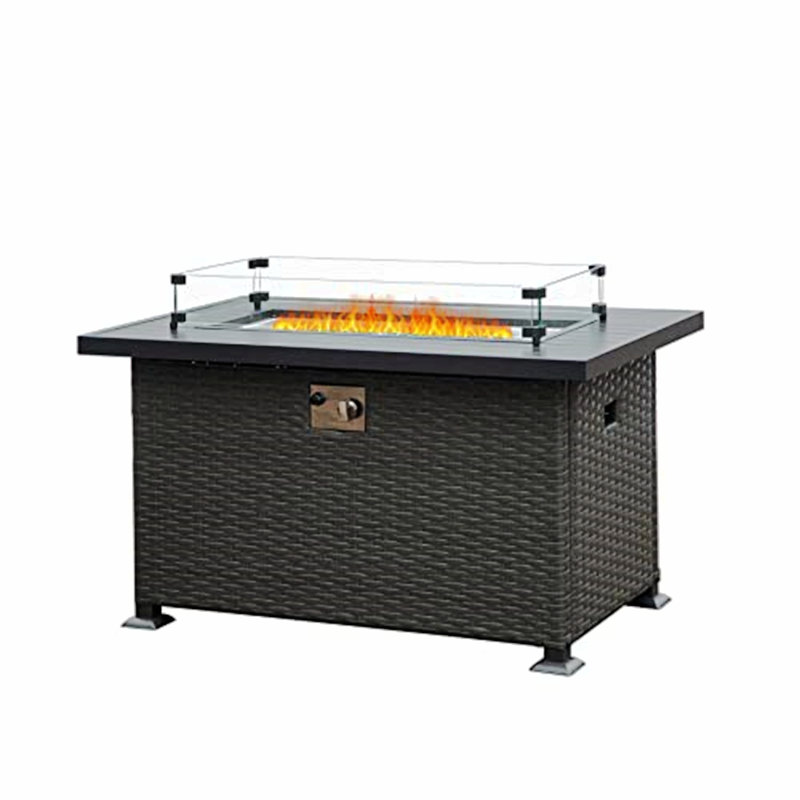 Table de foyer avec pare-vent en verre, Gris foncé