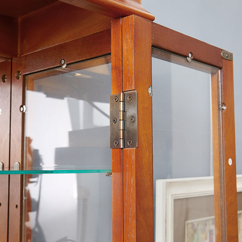 Lighted Glass Curio Display Cabinet, Elegant Glass Storage, Living Room Cabinet, Oak