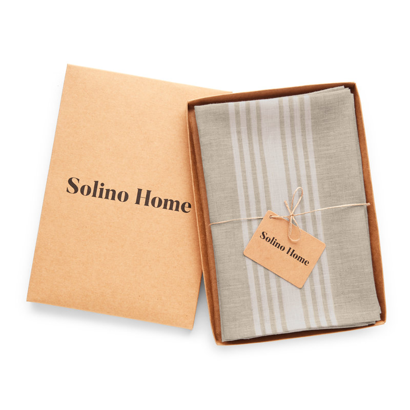 Farmhouse - 100% Pure Linen Dinner Napkins, White and Natural