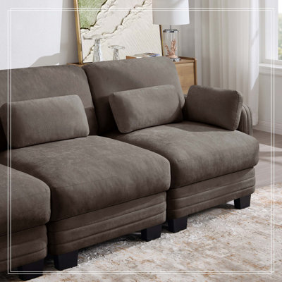 Armless Sofa Chenille Fabric W/Pillow-Brown