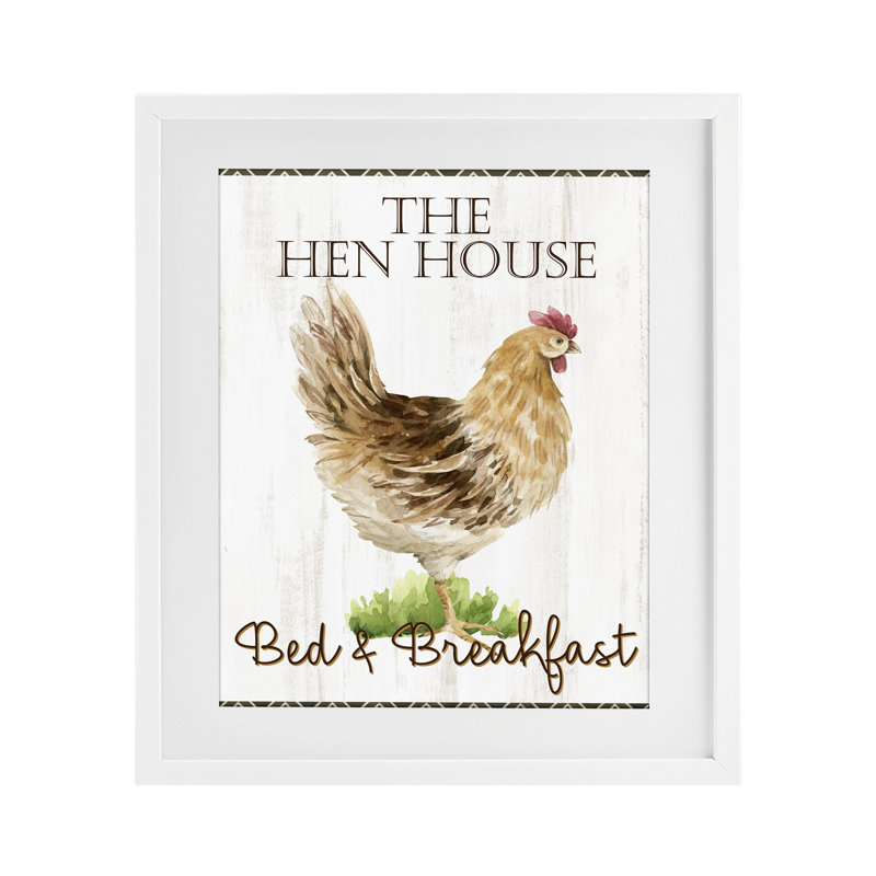 Hen House Bed and Breakfast, reproduction encadrée sous verre, design par Anne Bailey, H 21 po x l 17 po, Cadre blanc côtier