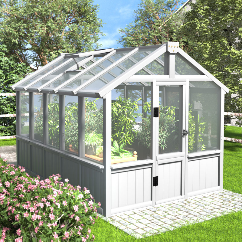 6×10 Ft. Wooden Polycarbonate Greenhouse, White, 83.5" H x 74" W x 120" D, White