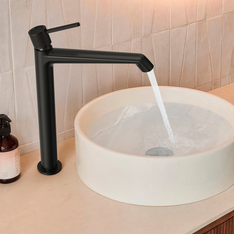 Robinet de salle de bain à un trou avec ensemble de drain, robinet de lavabo de salle de bain à poignée simple, Noir mat