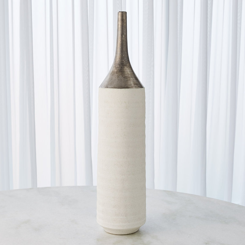 Large Gold and White Ceramic Bud Vase