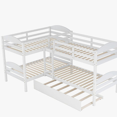 L-shaped Bunk Bed with Drawers - White
