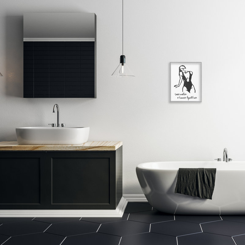 «Save Water Shower Together», estampe numérique, signée lettrée et doublée, H 14 po x l 11 po, Estampe numérique Farmhouse