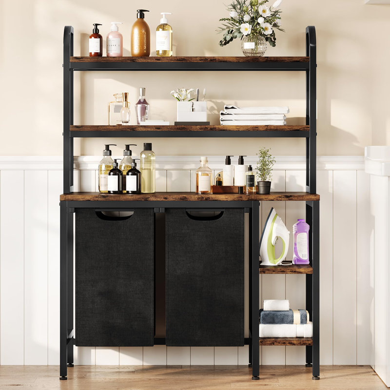 Laundry Basket,Laundry Hamper 2 Section With Side Shelves,3 Tiers Laundry Sorter With 2 Pull-Out And Removable Laundry Bags