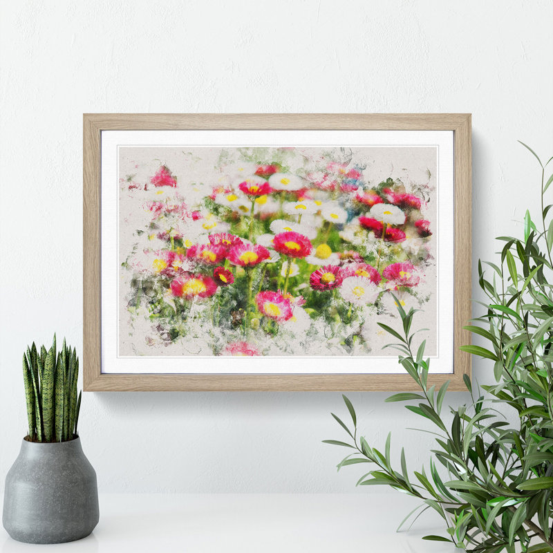 Pretty Flowers - Single Picture Frame Print on Wood, Oak Framed, 48cm H x 65cm W x 2cm D