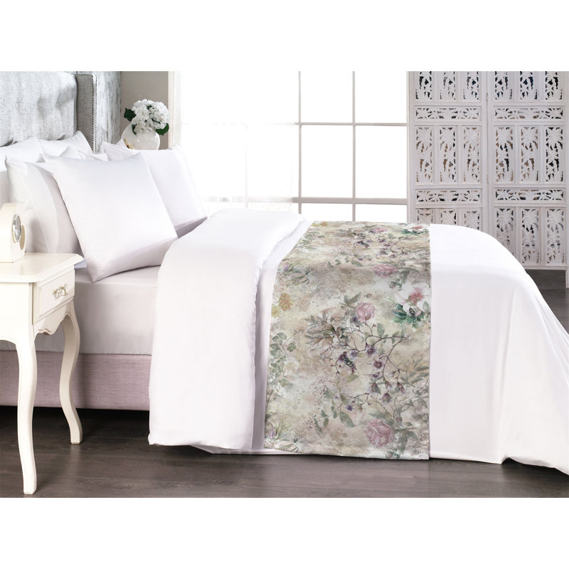 Ambesonne Spring Bed Scarf Runner Blooming Branches Leaves Art Pale Tan Sage Green, King