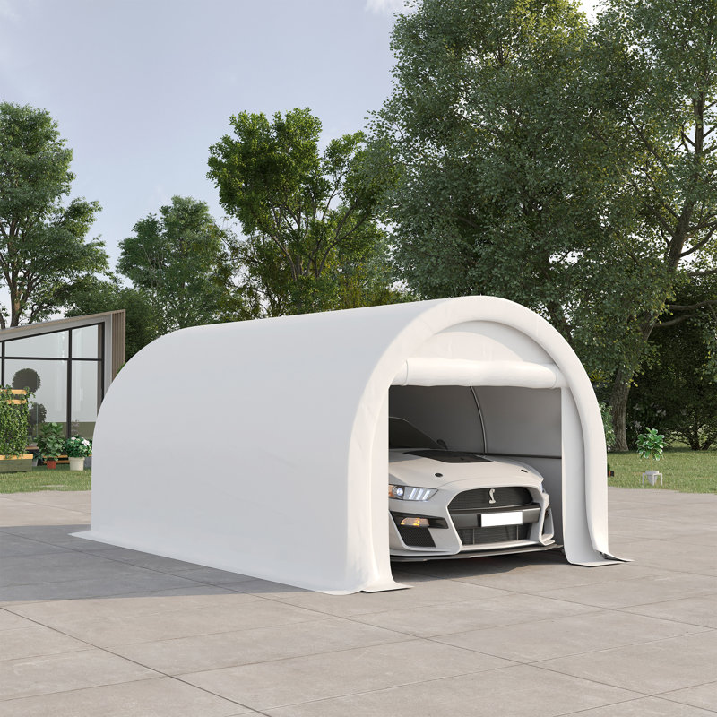 Tente de garage portative robuste 10 pi x 16 pi avec grande porte à fermeture à glissière Outsunny pour abri de voiture en PE, anti-UV pour voiture, camion, bateau, moto, vélo, outils de jardin, travaux extérieurs, blanc