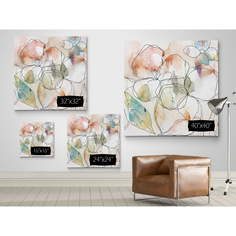 Floral Flow I - reproduction d'art, H 24 po x l 24 po x P 1,5 po, Toile tendue