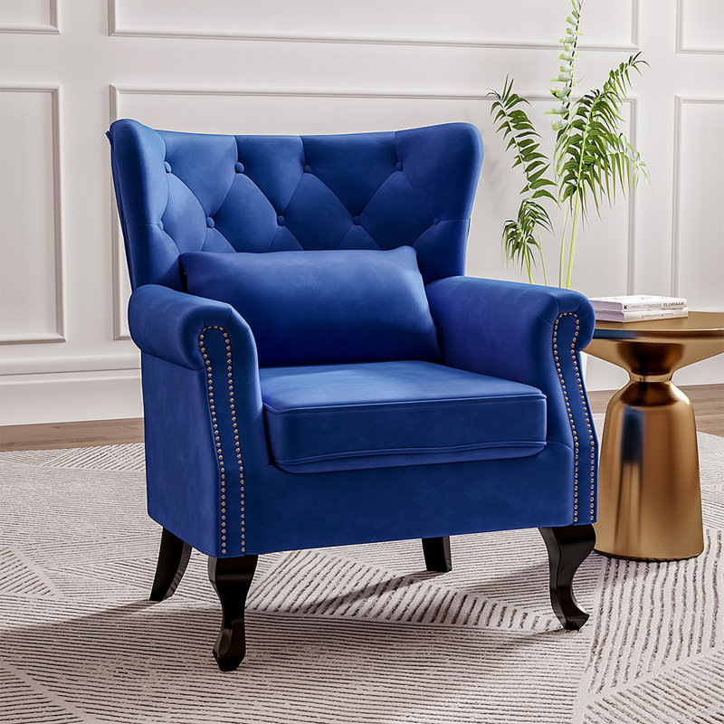 Trowbridge Upholstered Linen Wingback Chair, Navy Velvet