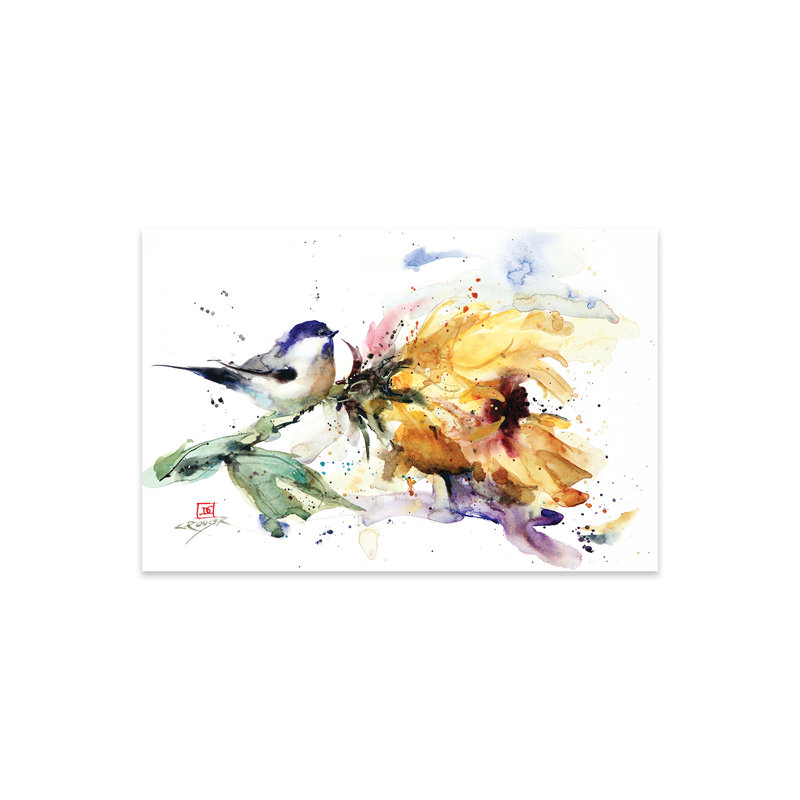 Mésange et tournesol par Dean Crouser - impression non encadrée, H 16 po x l 24 po x P 0,25 po