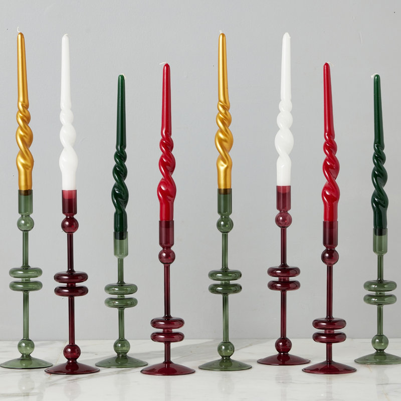 Glass Candlestick, 12" H x 4" W x 4" D, Merlot
