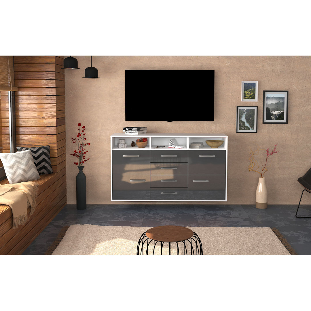 Sideboard Myrjam, Farbe: Schwarz/Weiß, Fliegend/Metallgriffe, Größe: 136x79x35 cm