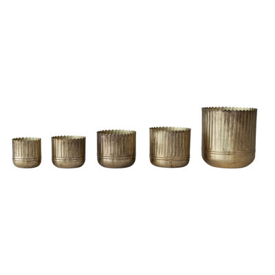5-Piece Round Metal Fluted Planters With Scalloped Rims
